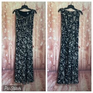 Studio 1940 Black Tie Waist White Floral Print Maxi Dress